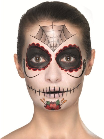 Day of the Dead Face Tattoo Transfers Kit, Red & Black