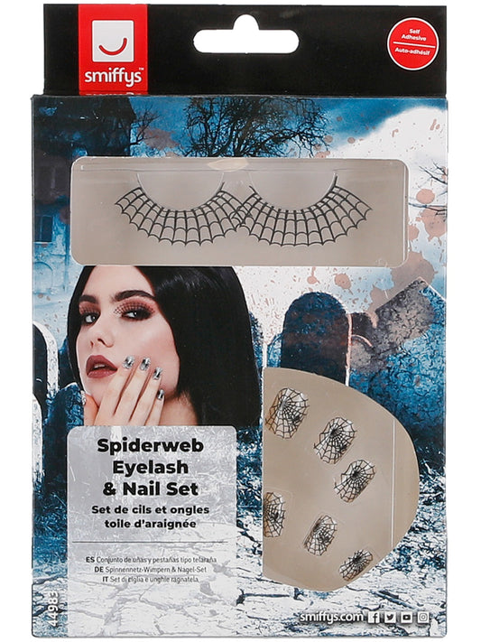 Smiffys Make-Up FX, Spiderweb Eyelash & Nails Set